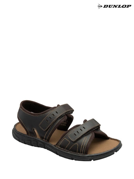 Dunlop Brown Mens Leather Twin Strap Sandals (F66486) | ₪201