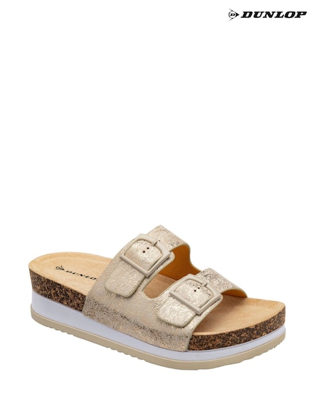ذهبي - Dunlop Twin Strap Wedge Footbed Mules (F66502) | ‏146 د.إ.‏
