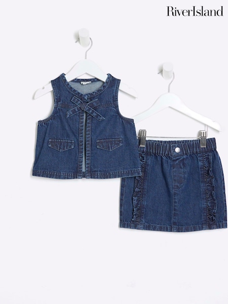 River Island Girls Denim 100% Cotton Gilet Skirt Set (F66520) | ‏141‏₪