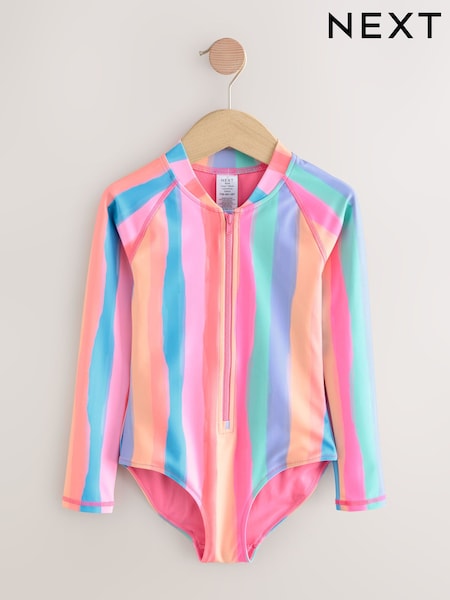 Rainbow Stripe Long Sleeved Sunsafe Swimsuit (3-16yrs) (F66541) | AED86 - AED112