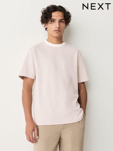 Neutral Herringbone Brushed Patterned T-Shirt (F66580) | AED96