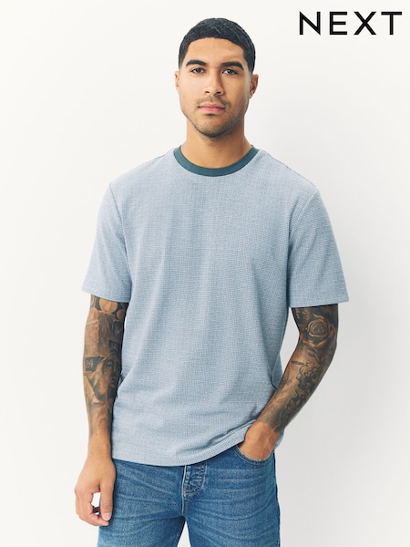 Blue Dogtooth Brushed Patterned T-Shirt (F66582) | AED96
