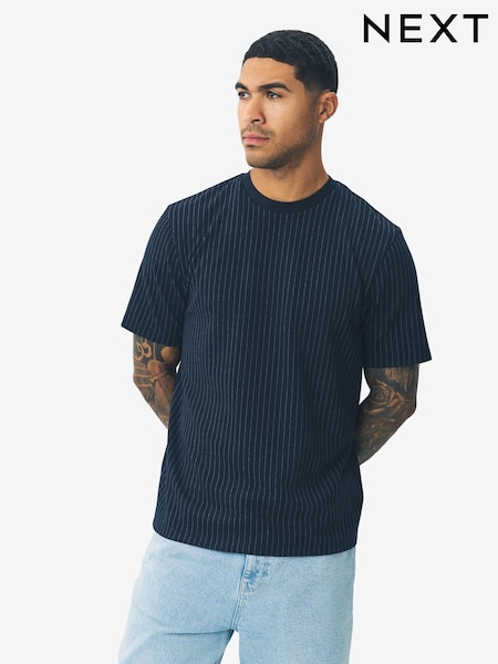Navy Pin Stripe Brushed Patterned T-Shirt (F66588) | AZN 49