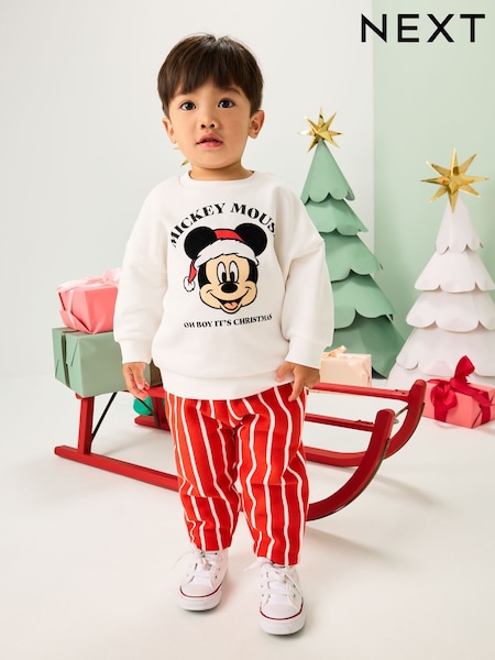 Red/White Christmas Mickey Mouse Crew Sweatshirt and Joggers Set (3mths-8yrs) (F66899) | €36 - €42