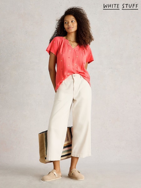 White Stuff Red Luella Embroidered Top (F66929) | ₪258
