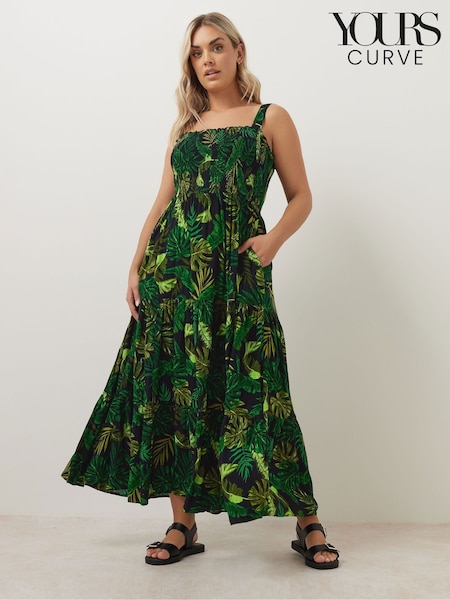 Yours Curve Black Shirred Strappy Maxi Dress (F66967) | ₪186