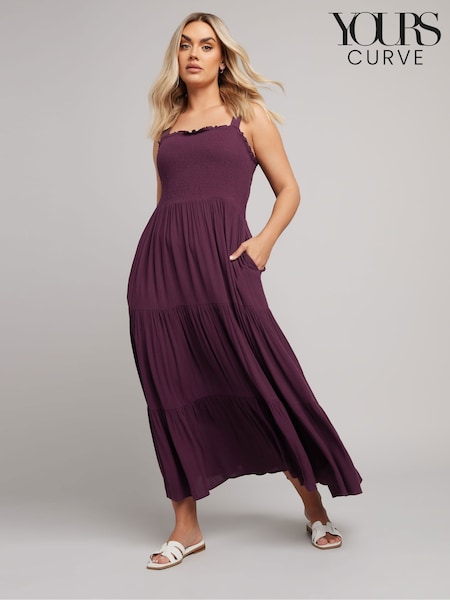 Yours Curve Purple Shirred Strappy Maxi Dress (F66968) | ₪171