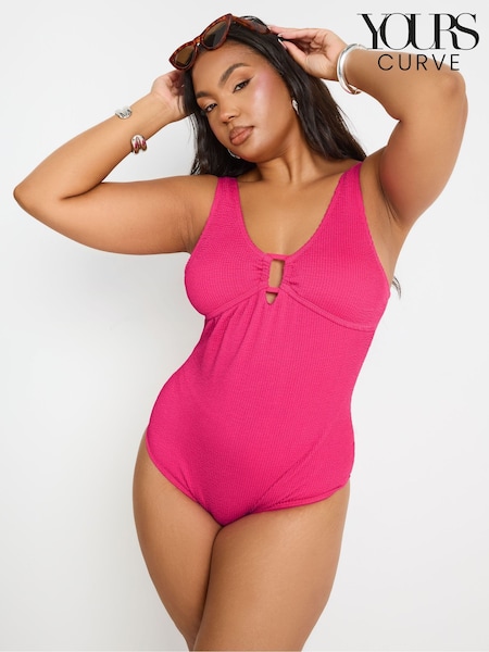 Yours Curve Pink Buckle Detail Texture Swimsuit (F66980) | €56
