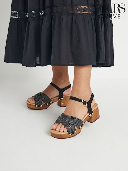 Yours Curve Black Wide Fit Wooden Clog Sandals (F66984) | €54