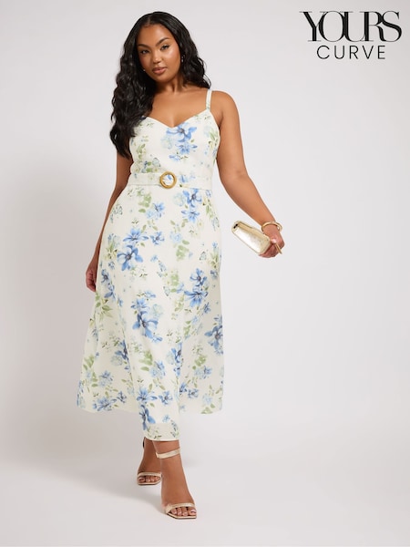 Yours Curve London V-Neck Floral Belted Dress (F66988) | €83