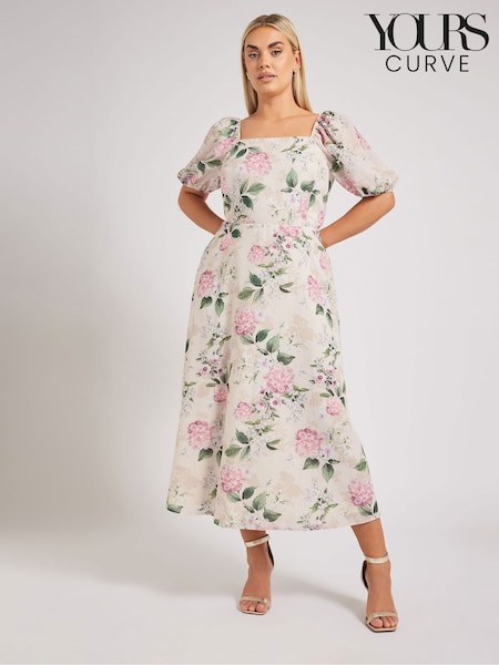Кремовый - Yours Curve London Floral Square Neck Look Dress (F66999) | €83