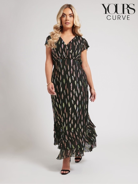 Yours Curve Black London Metallic Ruffle Dress (F67004) | 346 QAR