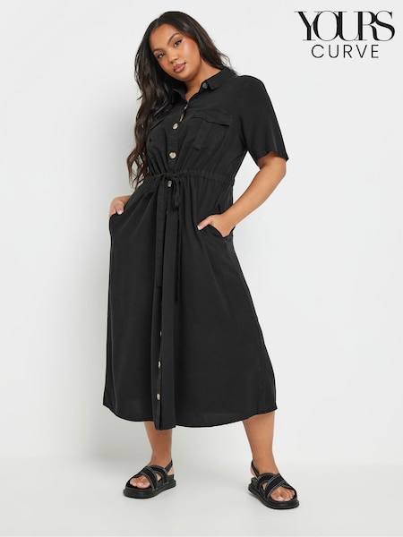 Yours Curve Black Short Sleeve Chambray Cord Shirt Dress (F67010) | ₪186