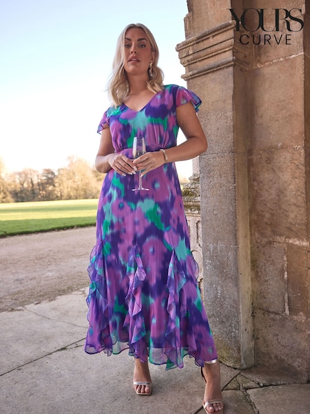 Yours Curve Purple London Ruffle Hem Dress (F67012) | ₪352
