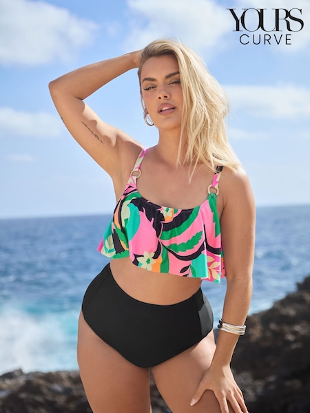 Yours Curve Pink Floral Frill Bikini Top (F67015) | €46