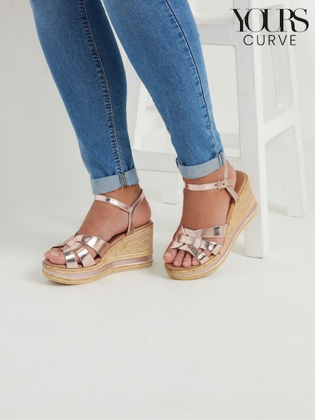 Yours Curve Gold Extra Wide Fit High Wedge Sandals (F67016) | $65