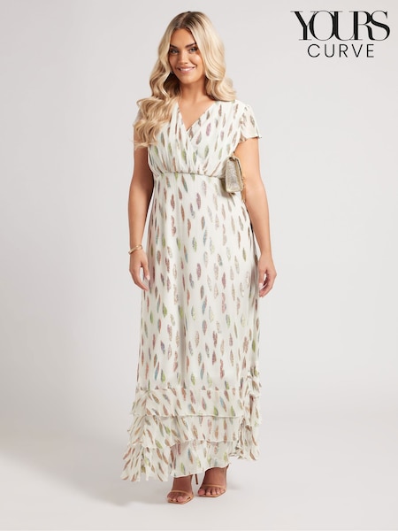 Yours Curve White London Metallic Ruffle Dress (F67018) | 346 QAR