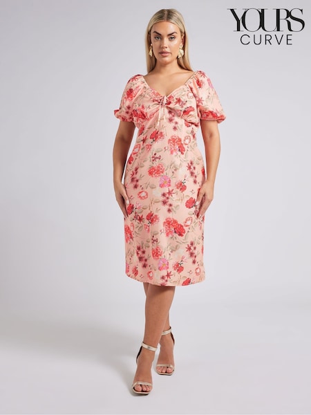 Yours Curve Pink London Floral Puff Sleeve Dress (F67022) | € 83