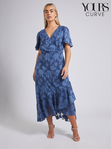 Yours Curve Blue London Flower Jacquard Wrap Dress (F67025) | €95