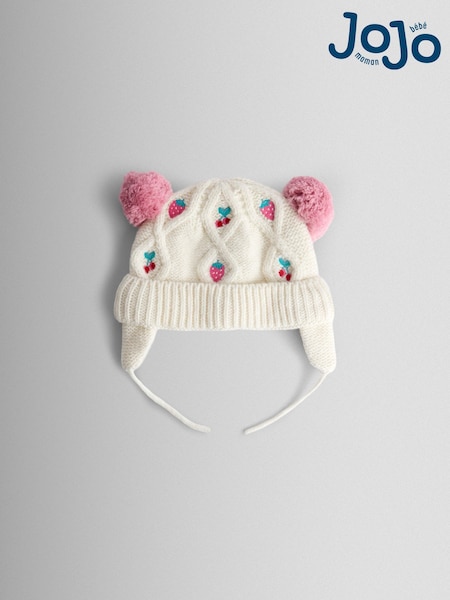 JoJo Maman Bébé Cream Cherry Fair Isle Hat (F67047) | AED96