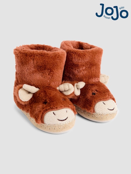 JoJo Maman Bébé Rust Highland Cow Plush Slipper Boots (F67059) | €33