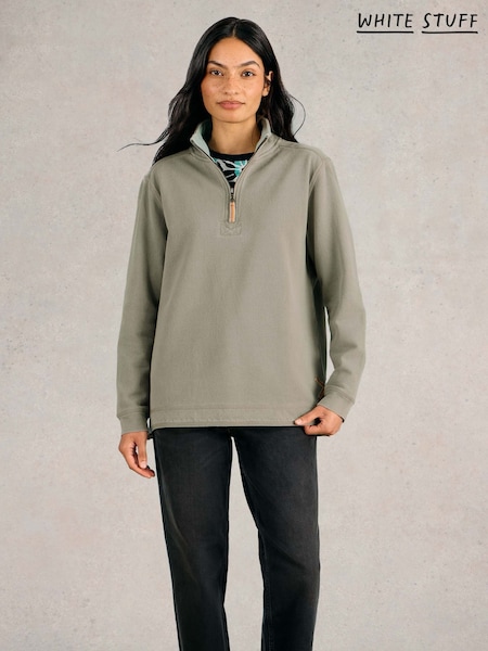 White Stuff Green 100% Cotton Pique Plain Half Zip Sweater (F67096) | 3,304 UAH