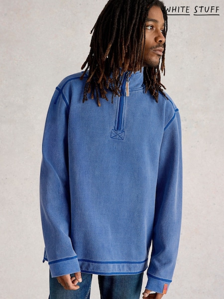 White Stuff Blue 100% Cotton Pique Half Zip Sweatshirt (F67102) | R$ 590