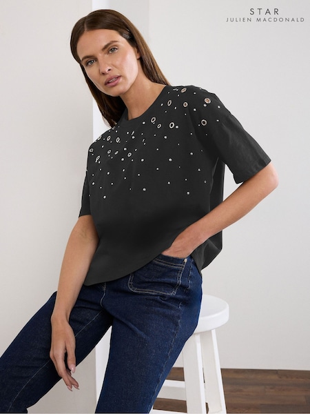 שחור - Star By Julien Macdonald 100% Cotton Eyelet Top (F67110) | ‏196‏₪