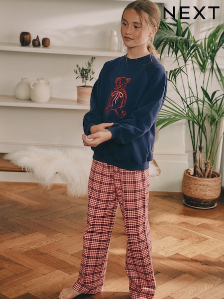 Navy/Red Check Bear Sweatshirt Pyjamas (2-16yrs) (F67187) | AZN 45 - AZN 60