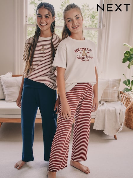 Burgundy/Ecru stripe bear Yoga Pant Style Pyjamas 2 Pack (4-16yrs) (F67188) | € 34 - € 44