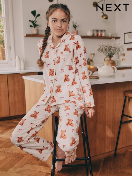 Ecru White Bear Print Button Through Pyjamas (3-16yrs) (F67189) | AED86 - AED107