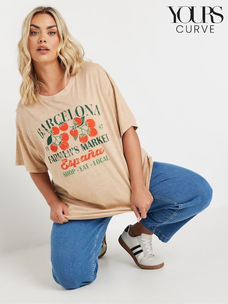 Yours Curve Natural Placement Relaxed 100% Cotton T-Shirt (F67232) | €25