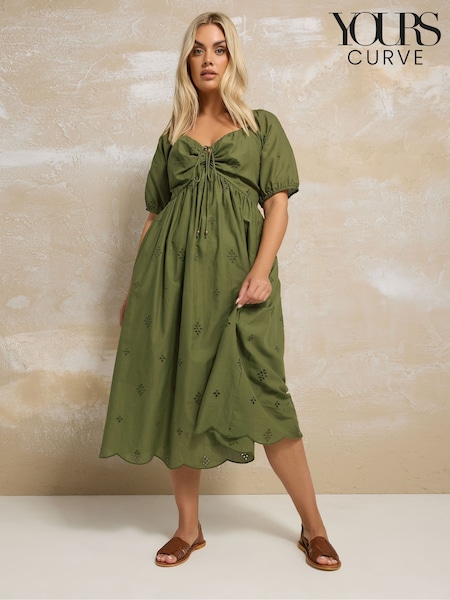 Yours Curve Green 100% Cotton Broderie Dress (F67237) | €63