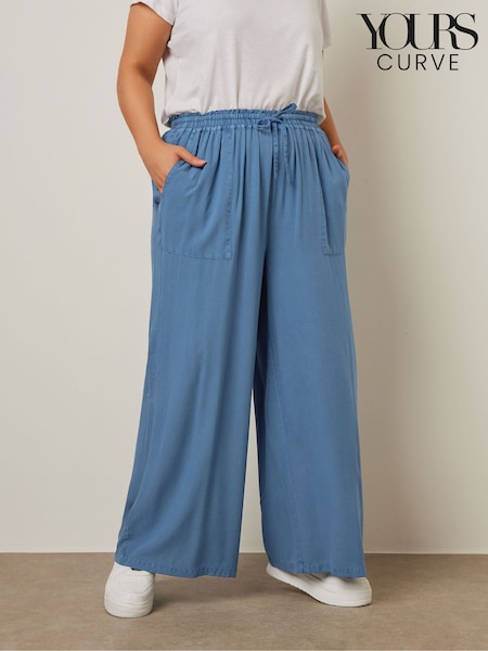Blau - Yours Curve Chambray Pull On Wide Leg Trousers (F67242) | 44 €
