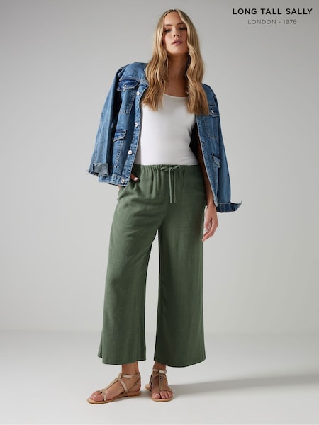 Long Tall Sally Green Wide Leg Linen Cropped Trousers (F67243) | €45