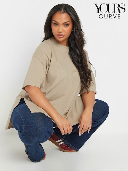 Yours Curve Natural Oversized Side Split T-Shirt (F67248) | $35