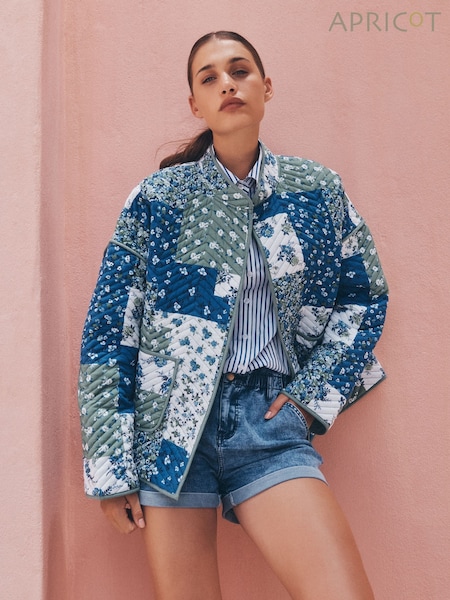 Apricot Green Patchwork Print Quilted Jacket (F67270) | €80