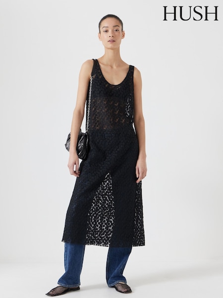 Musta - Hush Brodeerattu Hihaton Kukallinen Mekko (F67278) | €158
