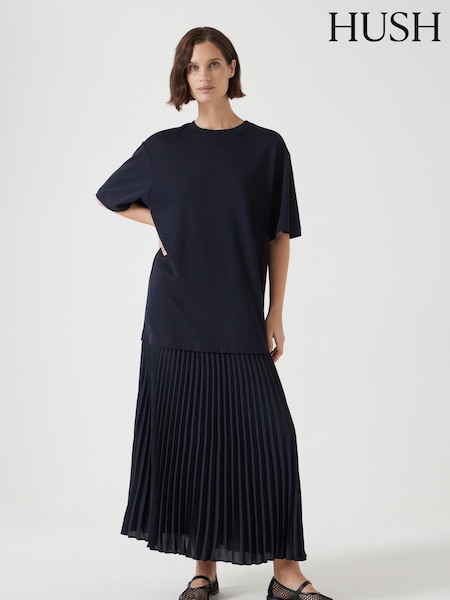 Hush Blue Esme Short Sleeve Pleated Midi Dress (F67295) | €146