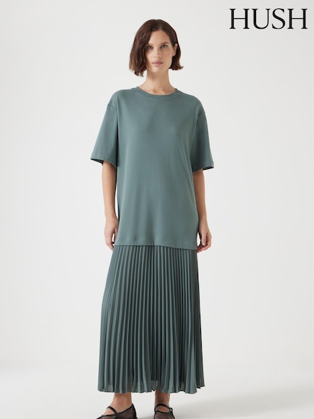 Hush Green Esme Short Sleeve Pleated Midi Dress (F67299) | ₪553