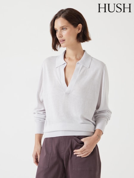 Hush Grey Open Collar Knitted Jumper (F67300) | €123