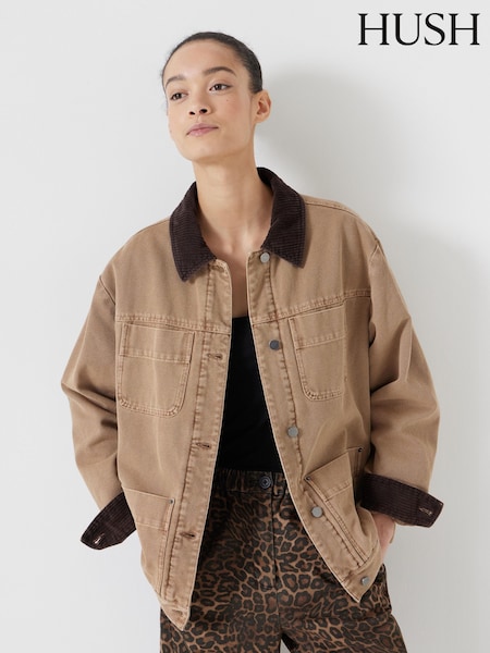 Hush Brown 100% Cotton Corduroy Collar Jacket (F67309) | €243