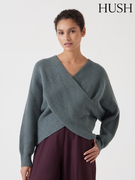 Hush Green Bronte Cross Front Knit Jumper (F67311) | €113