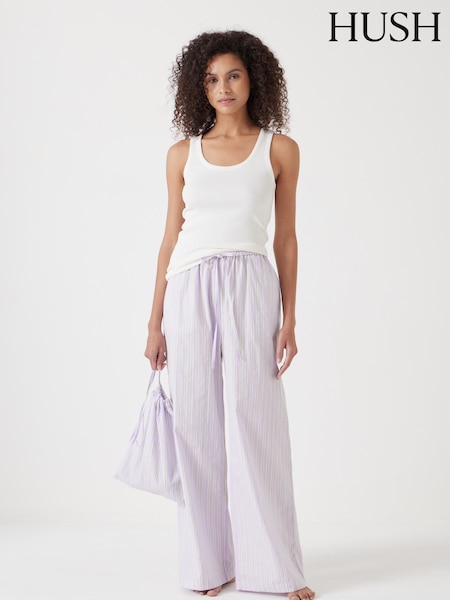 Hush Purple 100% Cotton Poplin Stripe Vest Pyjamas Set (F67317) | ₪352
