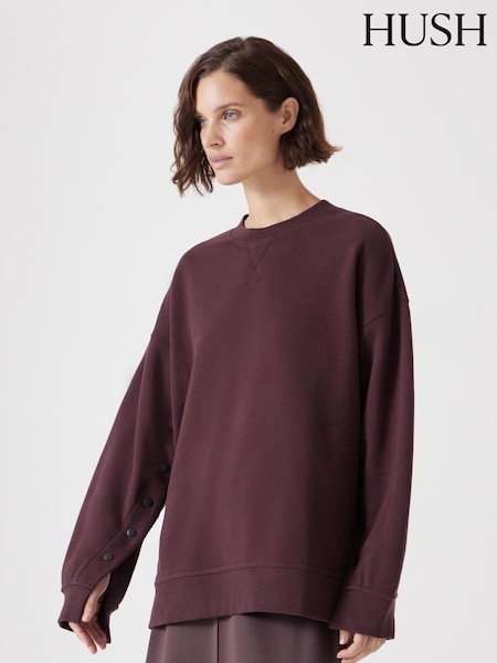 Hush Brown Oversized Popper Detail 100% Cotton Sweatshirt (F67323) | €115
