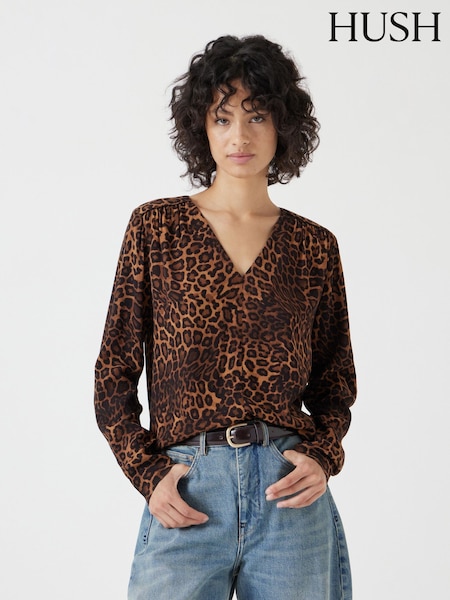 Hush Animal Leopard Print V-Neck Blouse (F67326) | ₪402