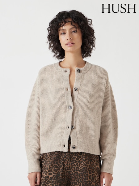 Cream - Hush Button Front Rib Cardigan (F67331) | € 132