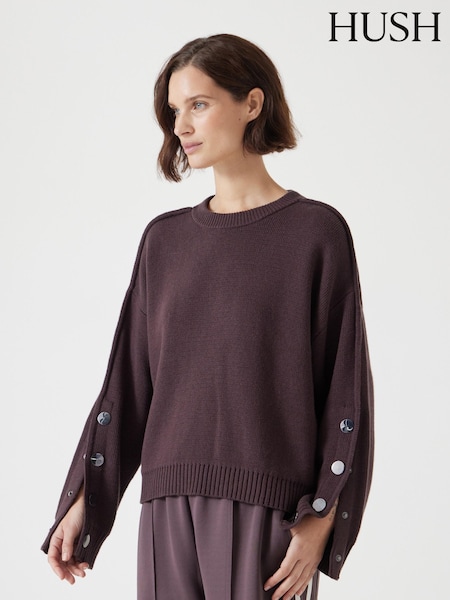 Hush Brown Popper Sleeve Crew Knitted Jumper (F67333) | €140