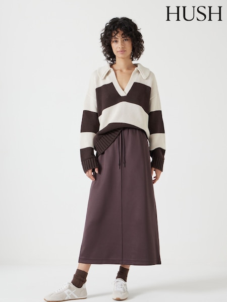 Hush Brown Harrison Pintuck Jersey Skirt (F67336) | ₪402