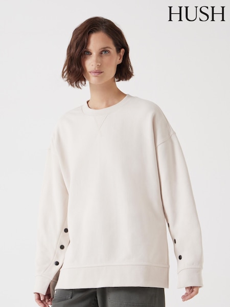 Hush Cream Oversized Popper Detail 100% Cotton Sweatshirt (F67339) | €115